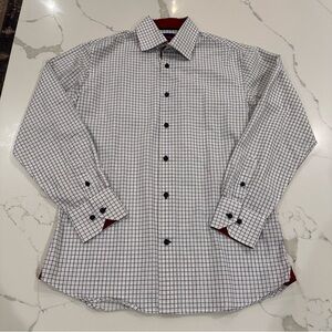 Profile Windowpane Check Button Down Shirt Contemporary Fit Mens M Blue White